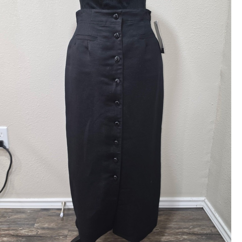 Emma James Petite Black Linen Blend Button Down Maxi Skirt 6P Liz Claiborne